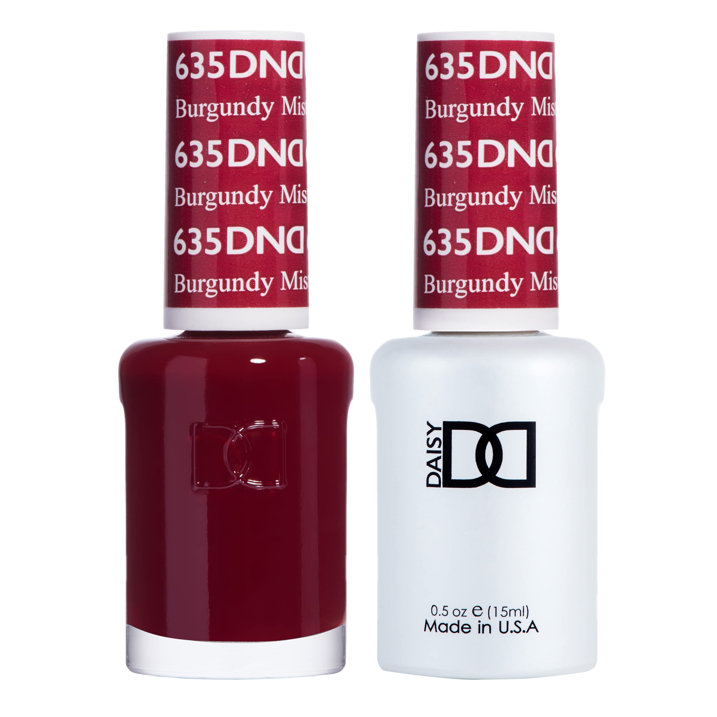 DAISY DND front bottle view showing deep burgundy shade and benefit of rich color