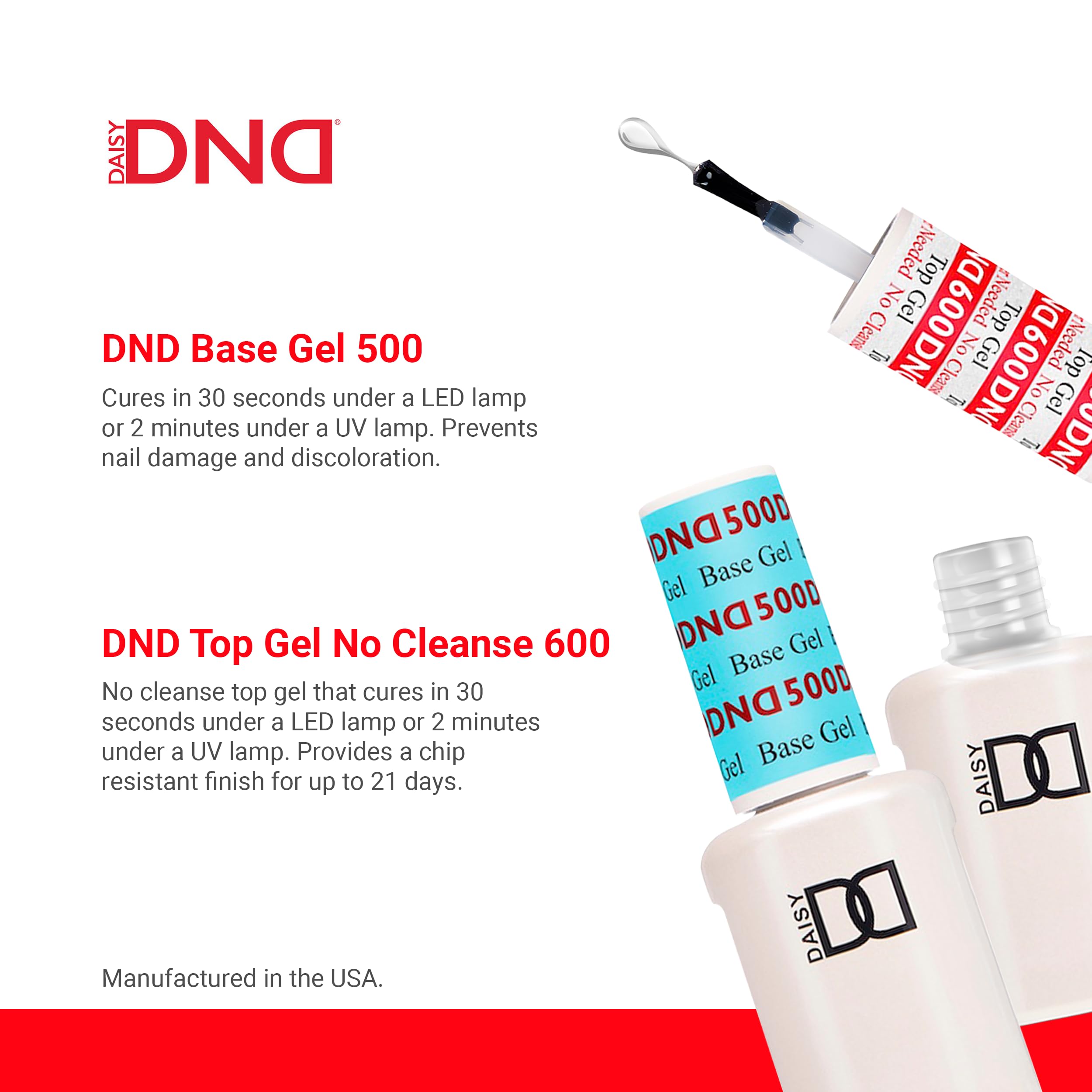 DAISY DND top gel gloss close-up, highlighting brilliant shine and chip resistance benefit