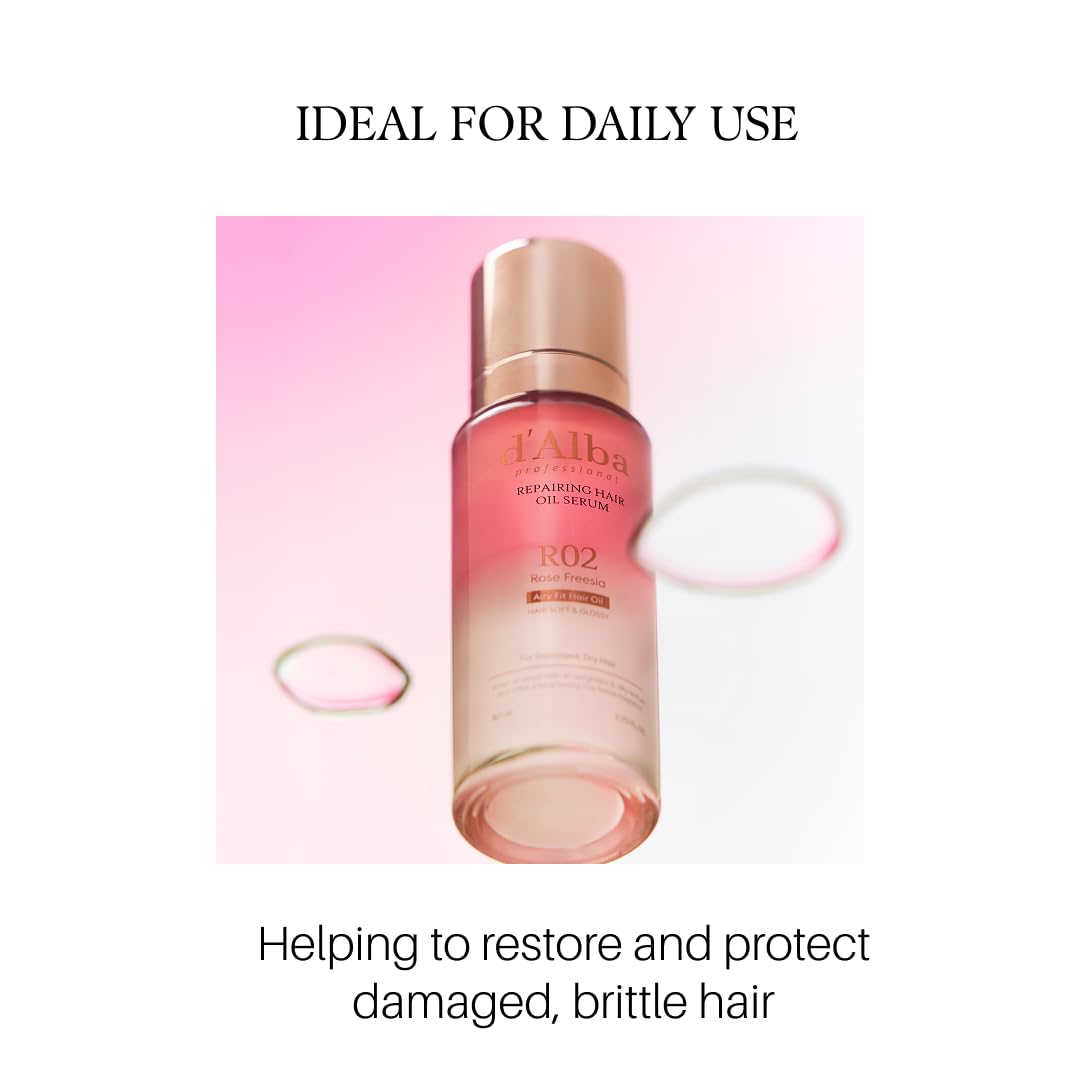 d'alba Piedmont applying serum to hair ends to show frizz control and softness benefit
