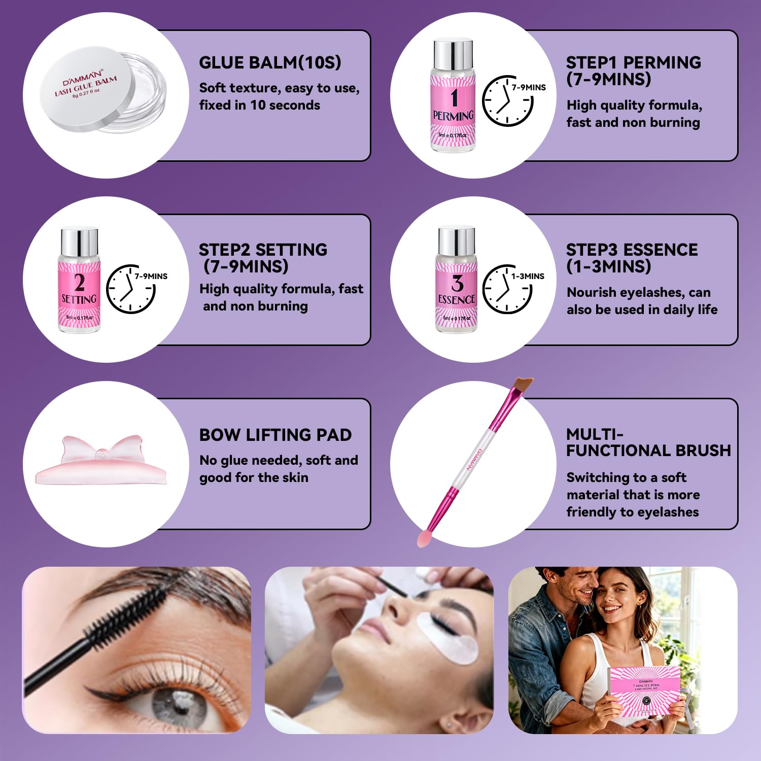 DAMMAN application demo on eye illustrating correct placement and lift