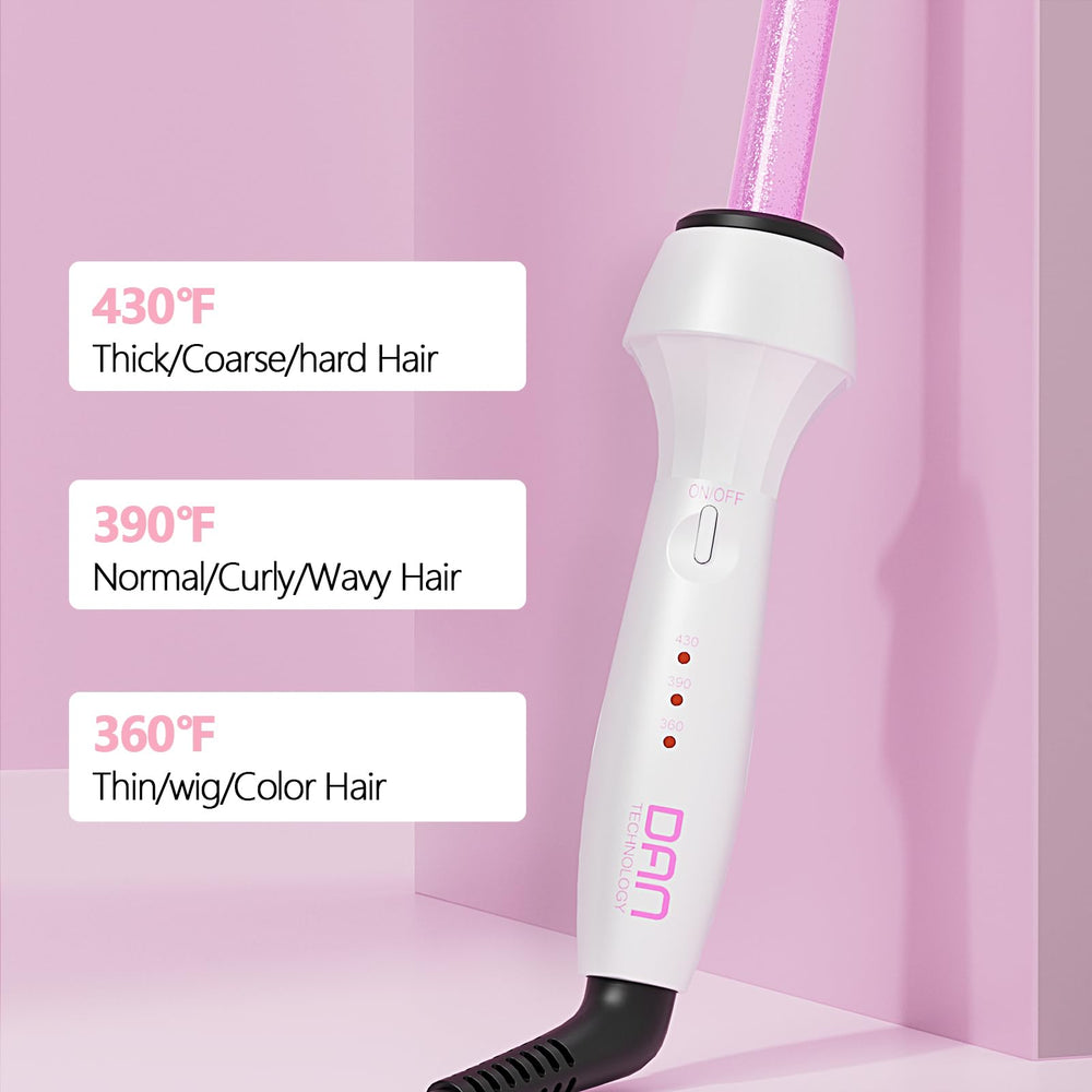 DAN Technology tourmaline ceramic barrel close-up showing smooth coating for less frizz