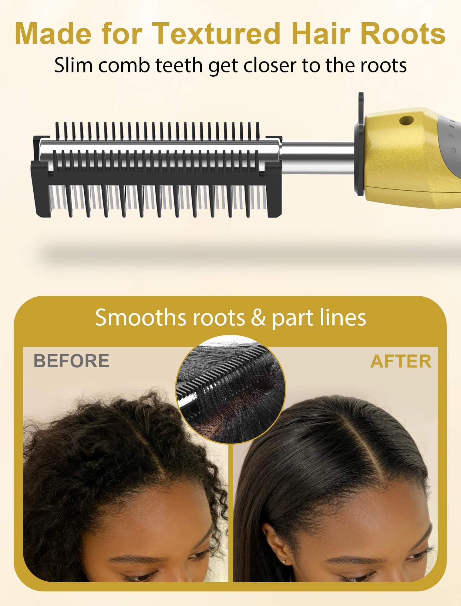 DAN Technology smoothing roots on textured hair to reduce frizz and improve manageability