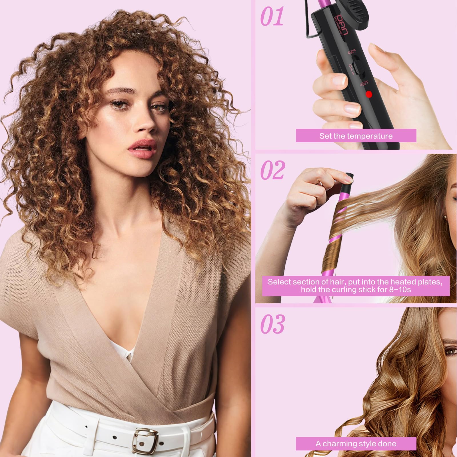 DAN Technology curling iron next to a ruler showing compact 13mm barrel size