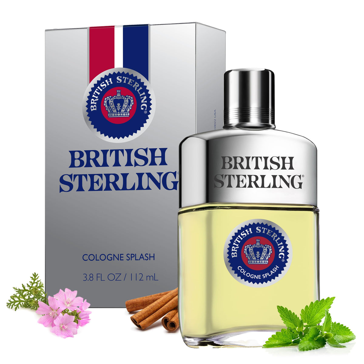 Dana British Sterling front view showing bottle and label benefit: recognizable classic scent