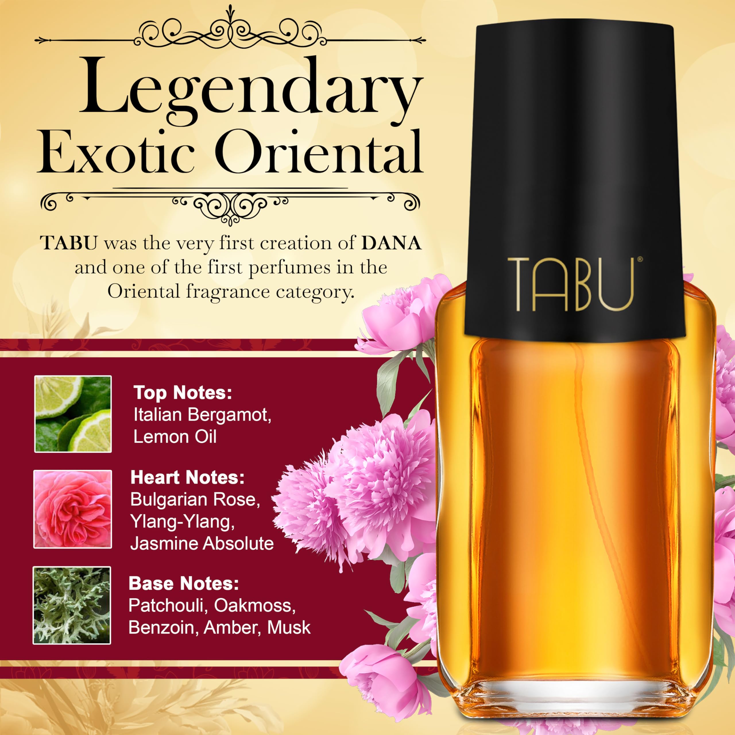 label close-up on Dana TABU bottle displaying brand and scent type clearly