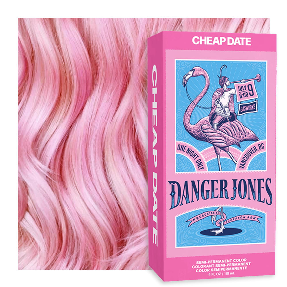 Danger Jones front packaging showing Cheap Date light pink and benefits