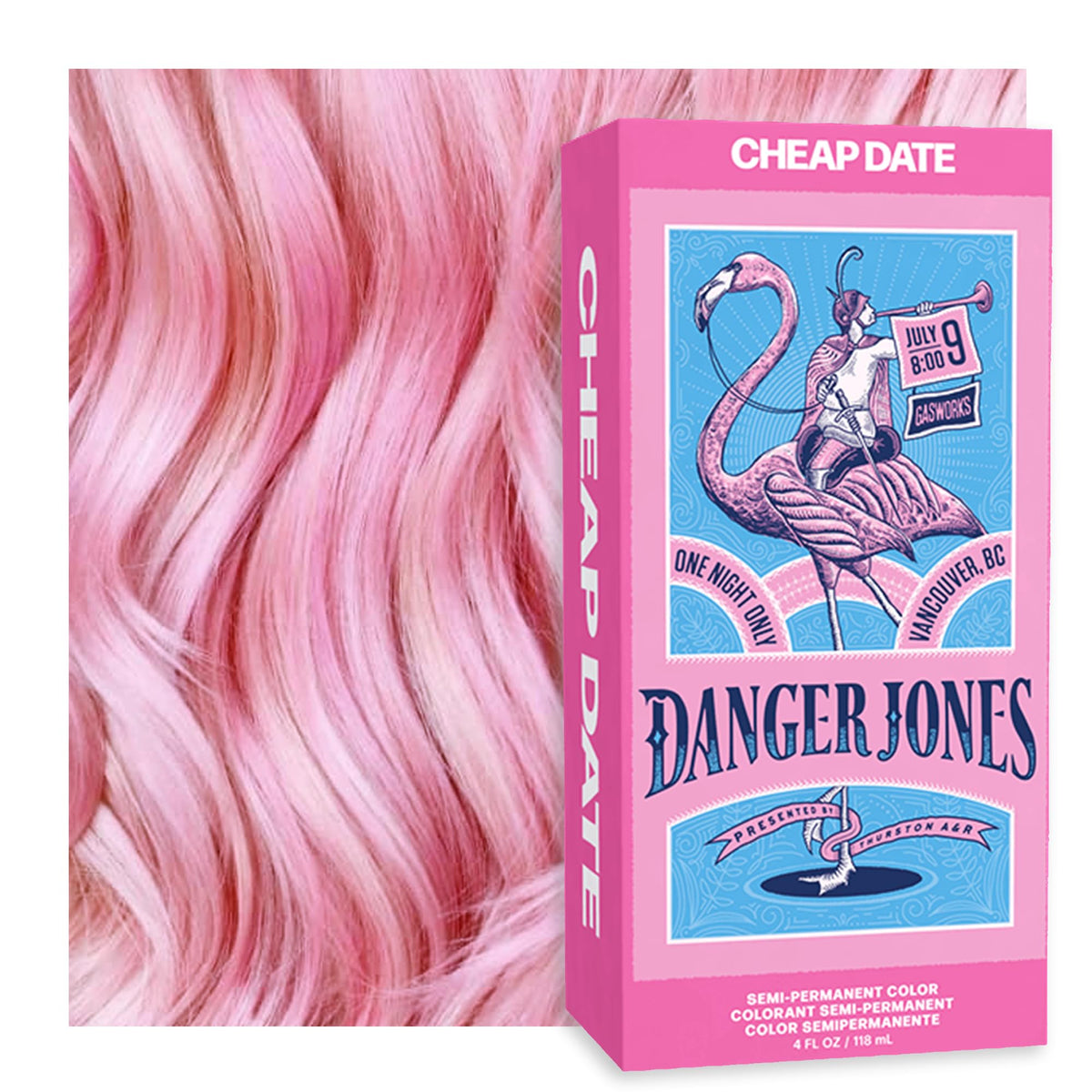 Danger Jones front packaging showing Cheap Date light pink and benefits