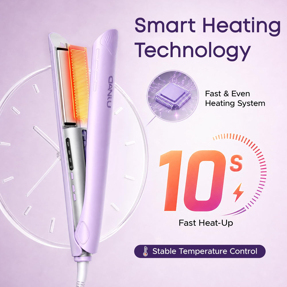 danju temperature controls and display showing three heat settings for hair types