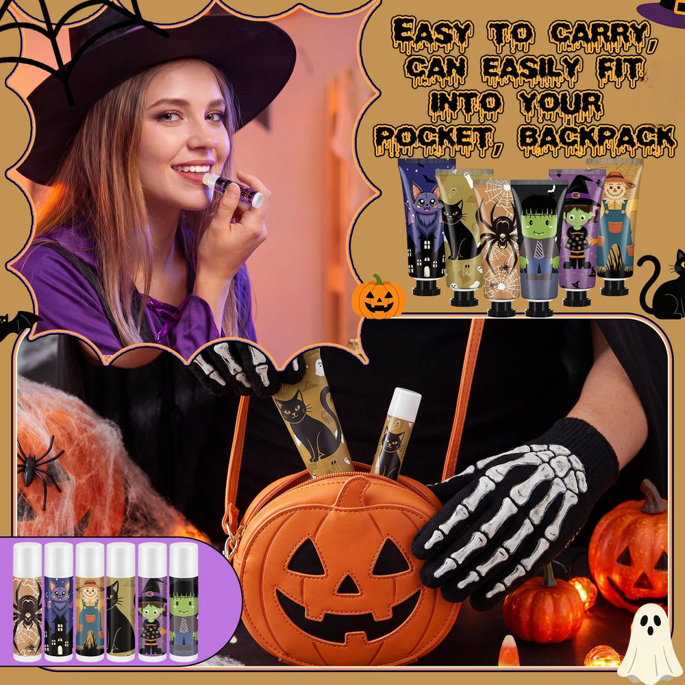Dansib lip balm sticks lined up in colorful Halloween tubes for easy on-the-go moisture