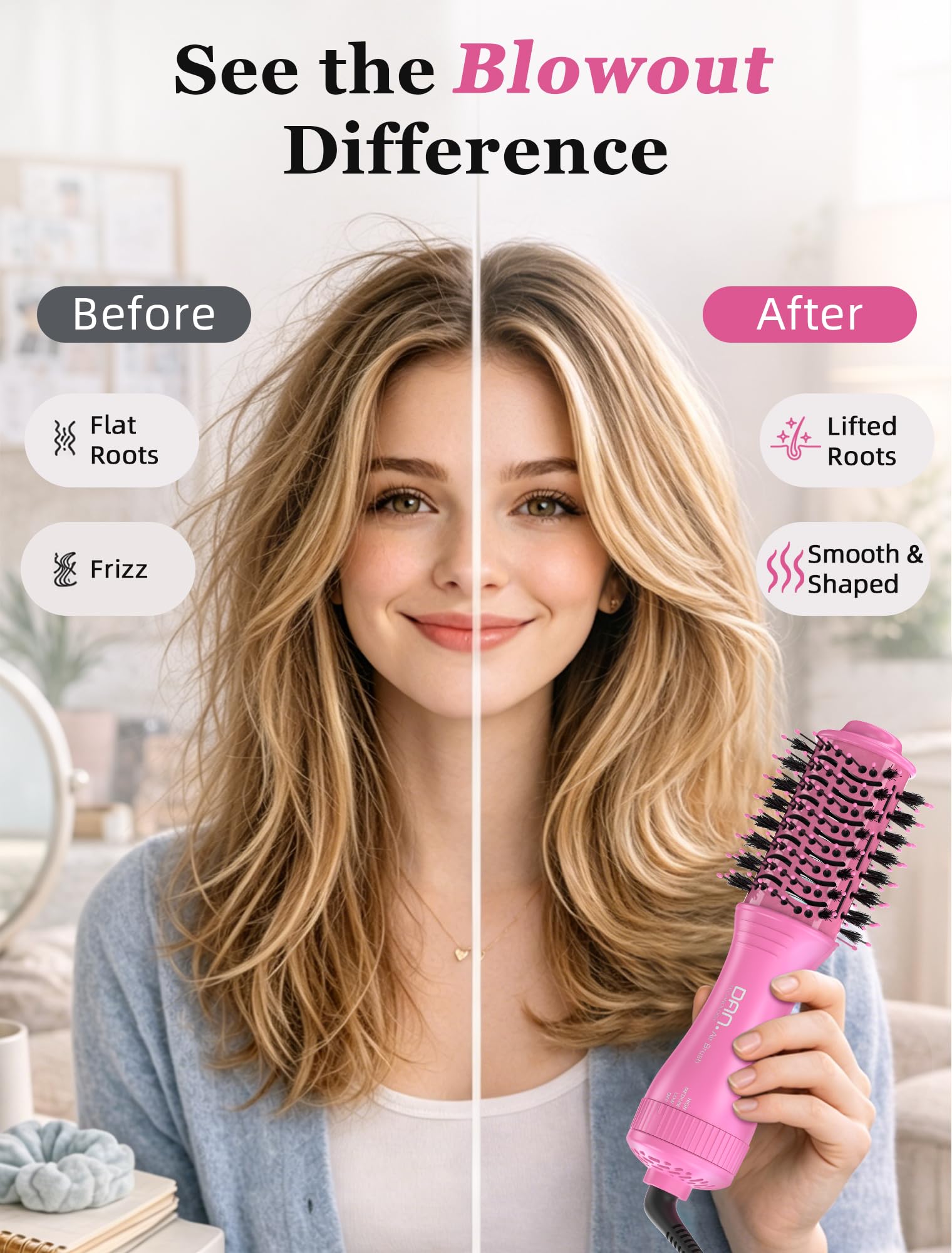 DAN Technology ceramic barrel close-up highlighting even heat for reduced frizz