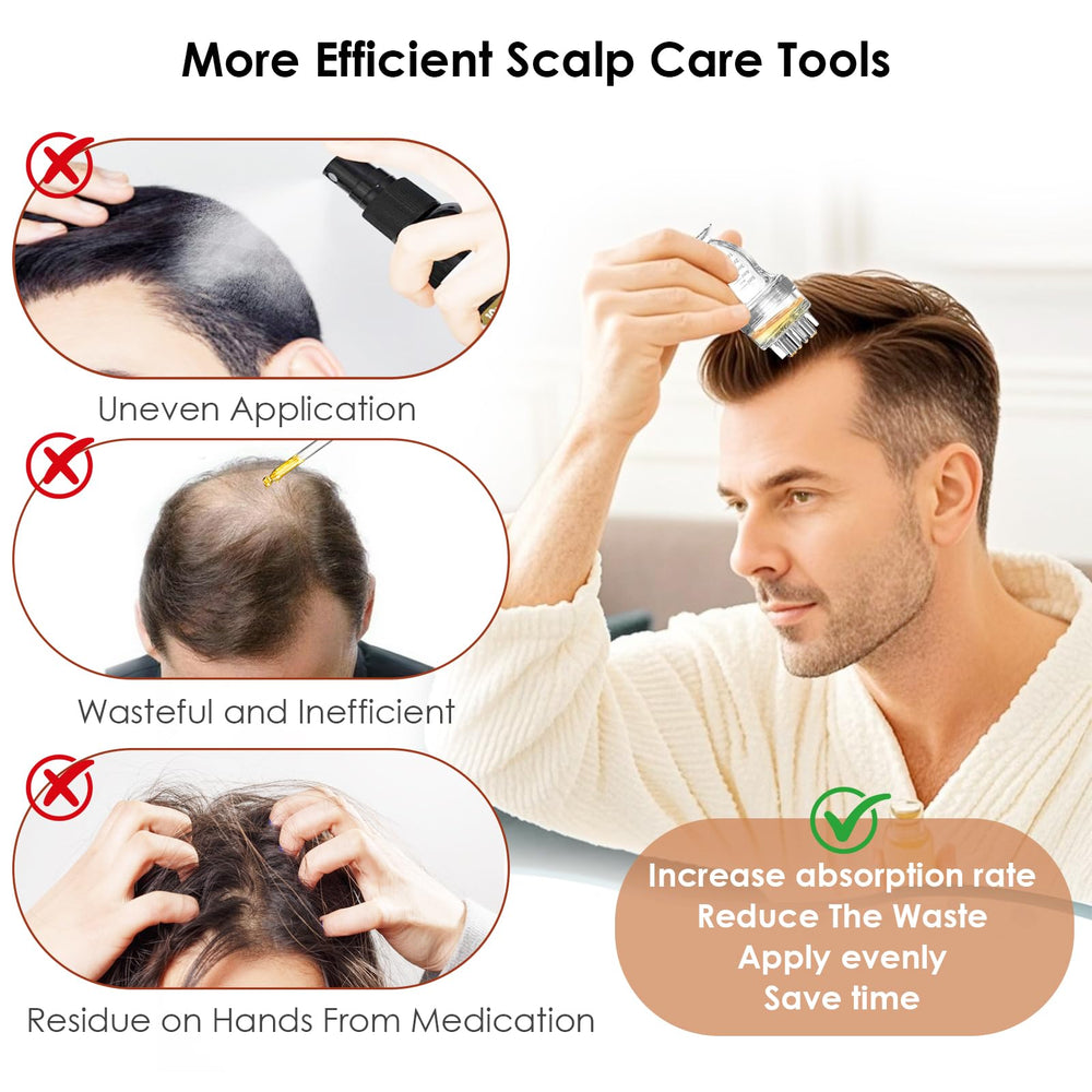 DAPENG applicator in use on scalp delivering liquid directly and neatly