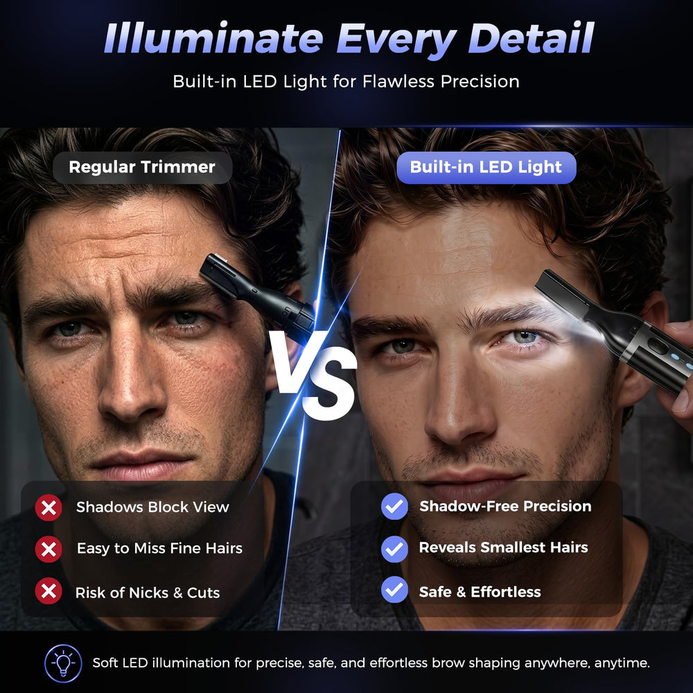 Dapsang LED light on revealing fine facial hairs for accurate trimming
