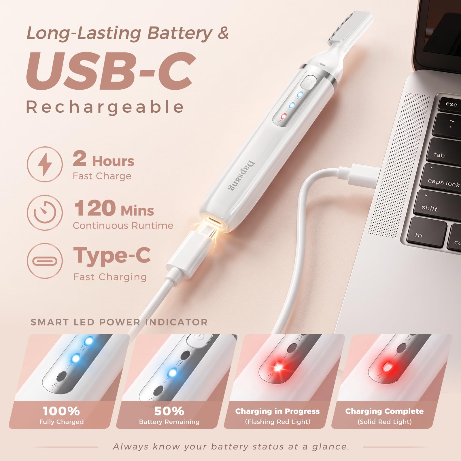 Dapsang LED light illuminating fine hairs for accurate grooming