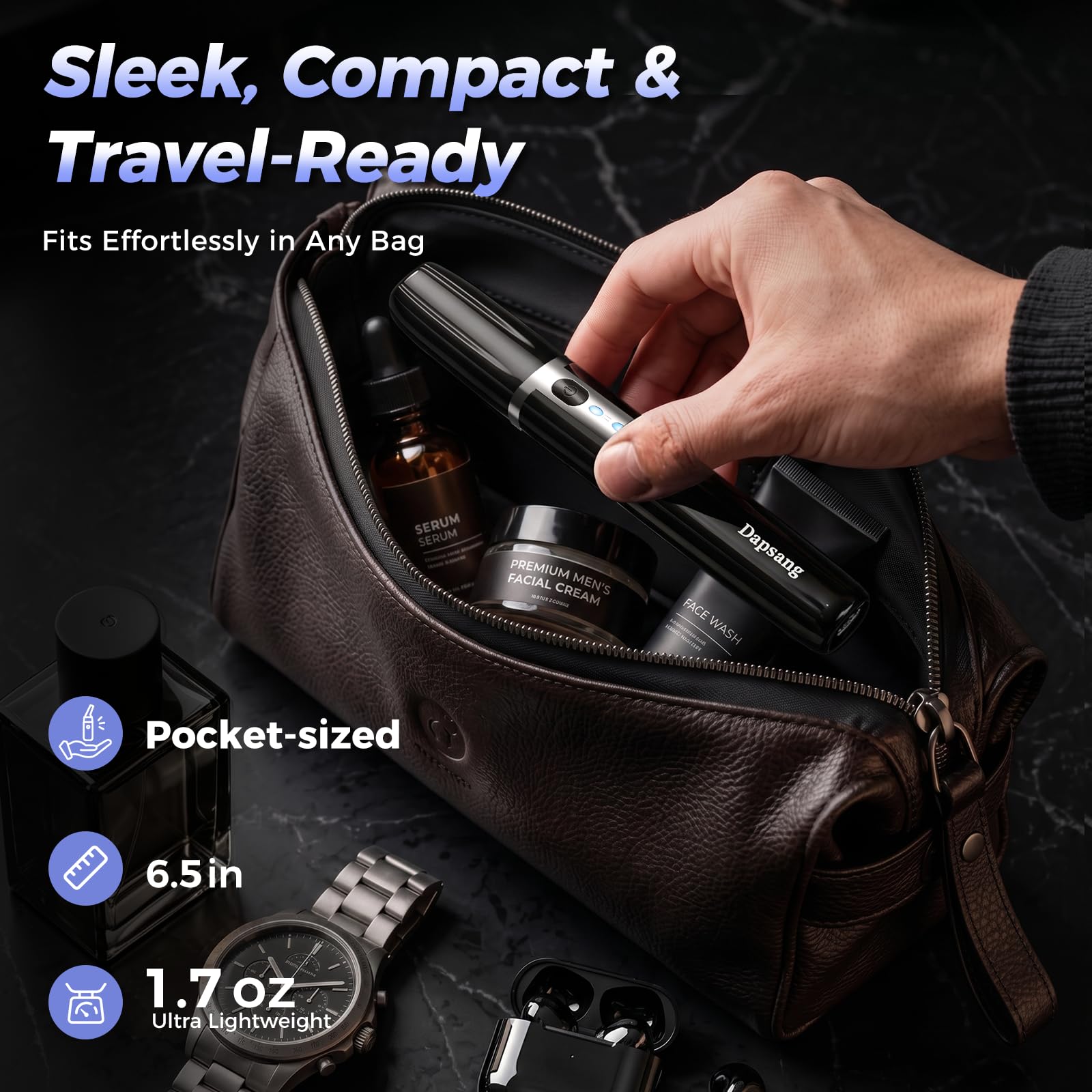 Dapsang packaging and cable showing USB rechargeable convenience