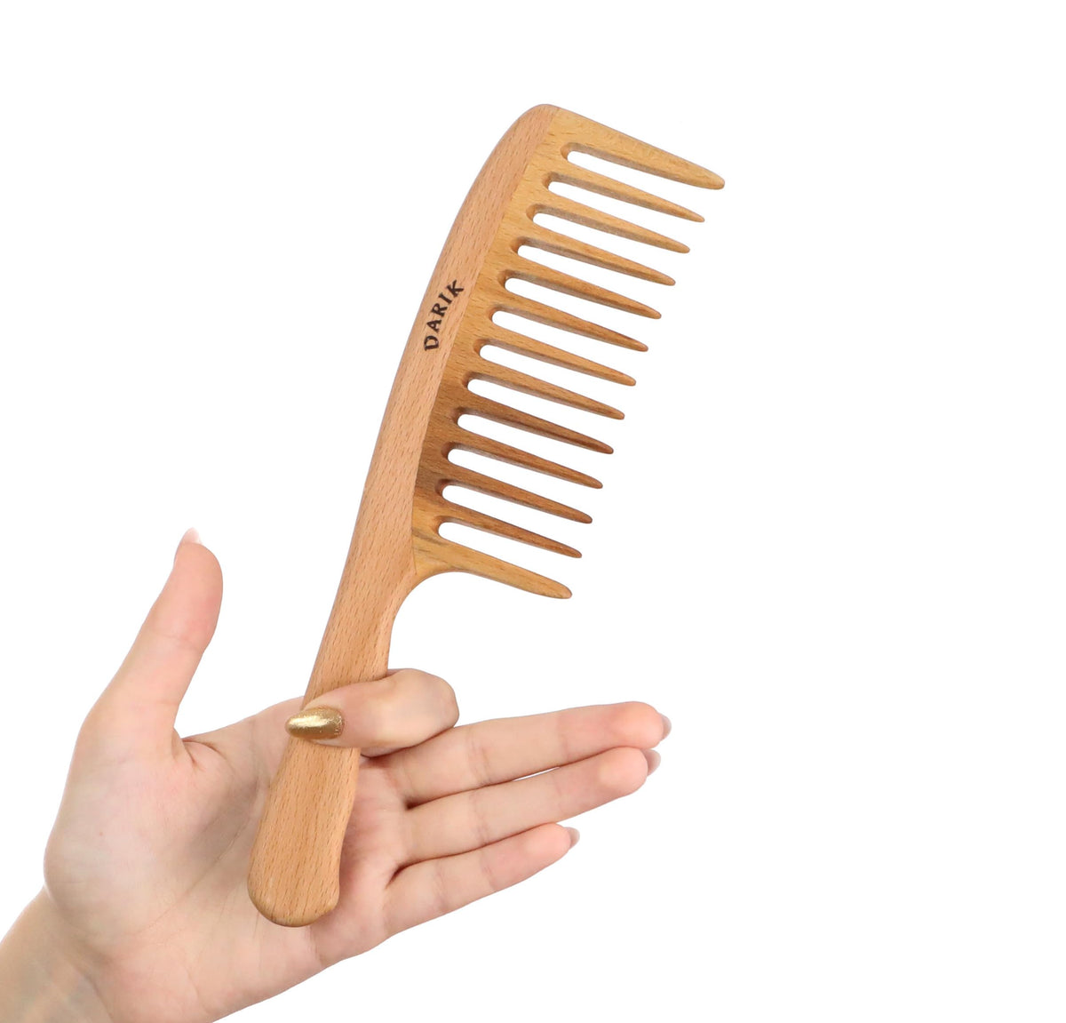 Darık Profesyonel Ahşap front view of wooden wide-tooth comb shows shape and easy grip