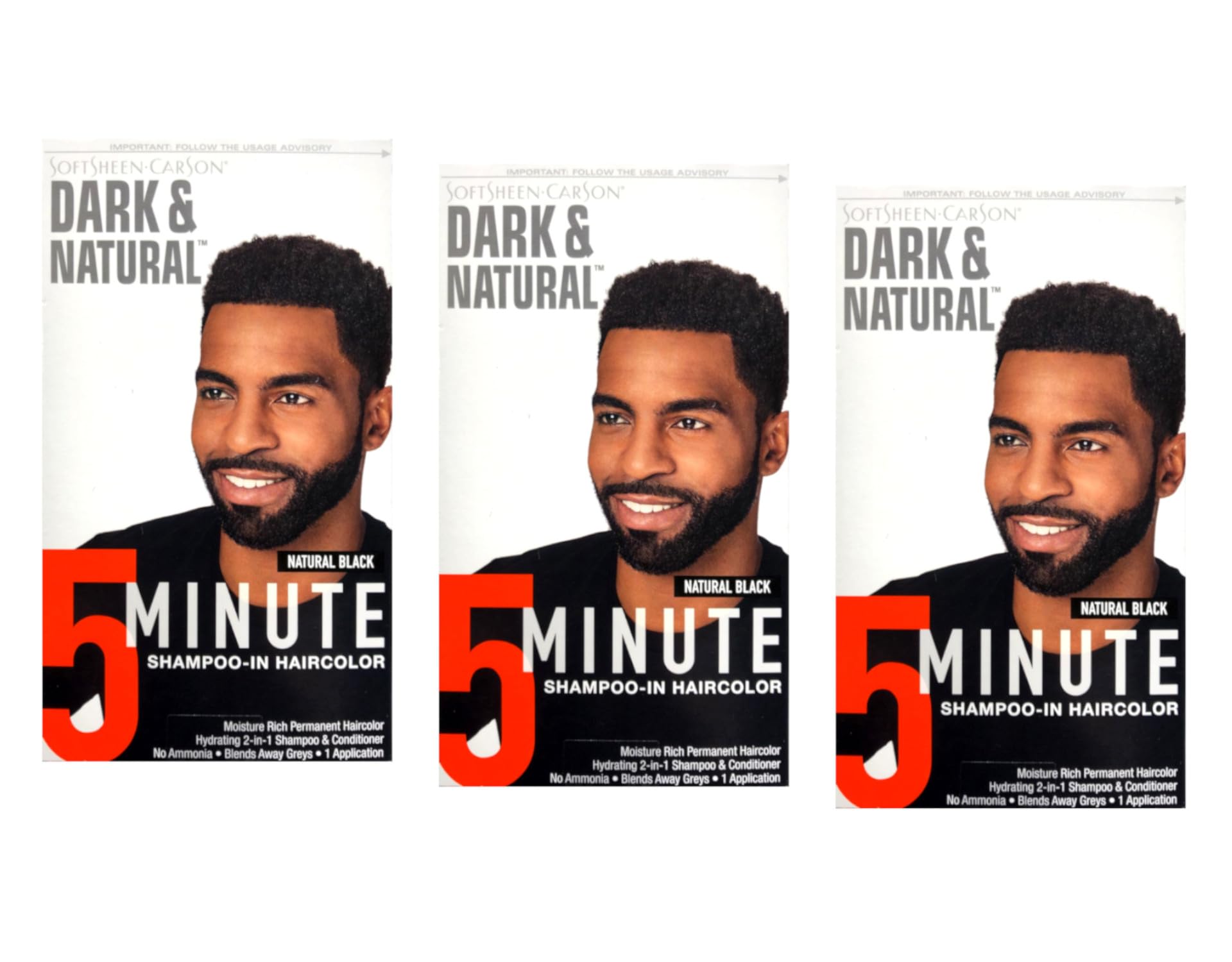 Dark & Natural front packaging showing product benefits and three-pack convenience