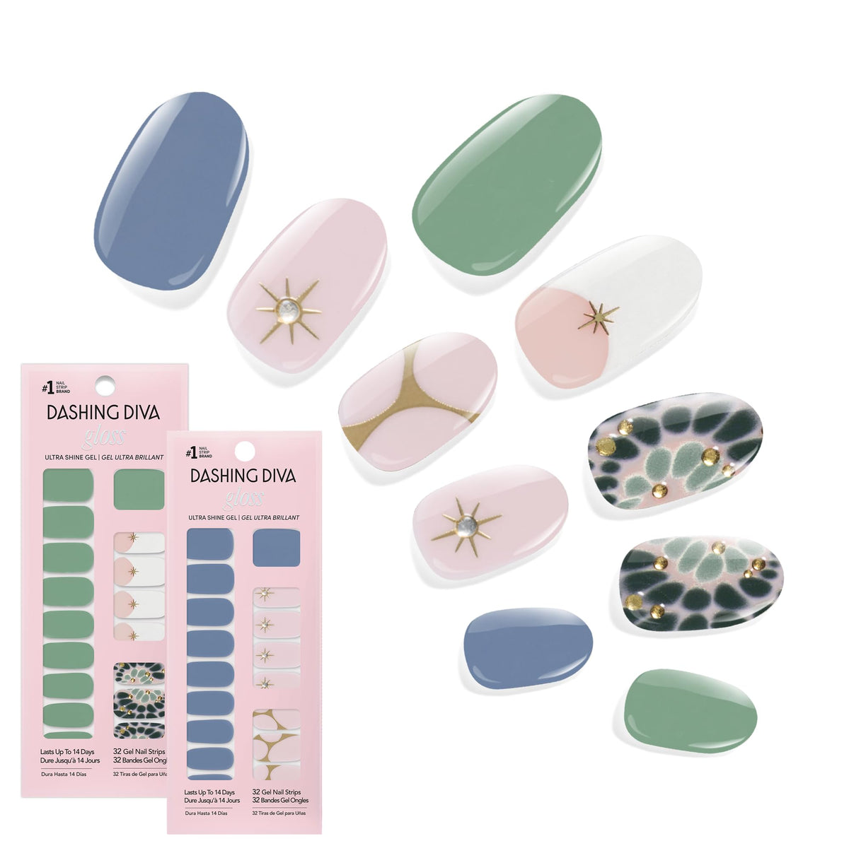 Dashing Diva front packaging showing both included sets and benefit of quick application