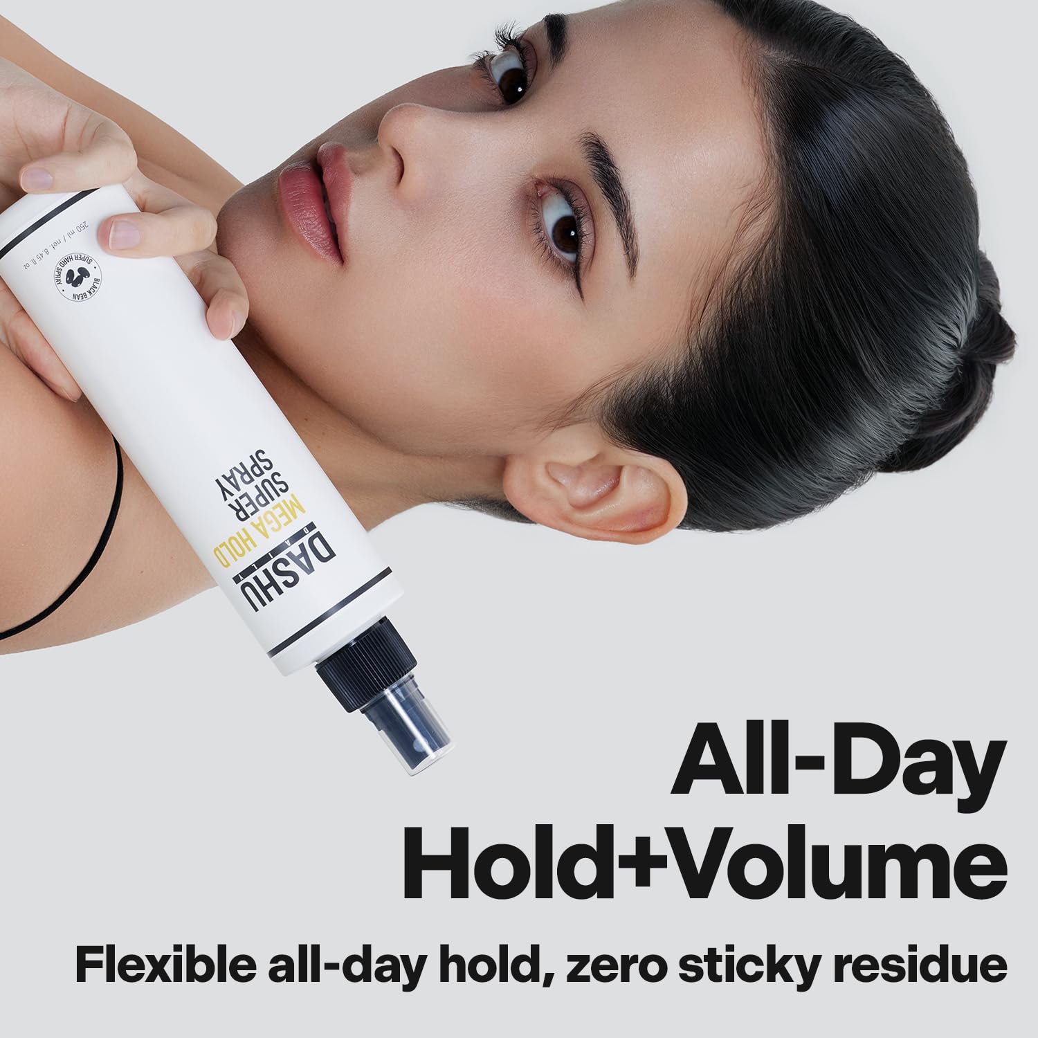 DASHU spray texture on hair illustrating quick-dry, non-sticky finish