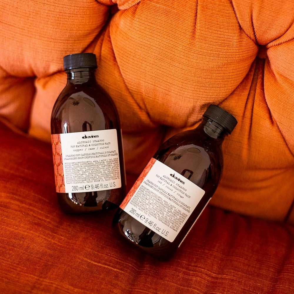 Davines shampoo on bathroom shelf emphasizing routine-friendly design