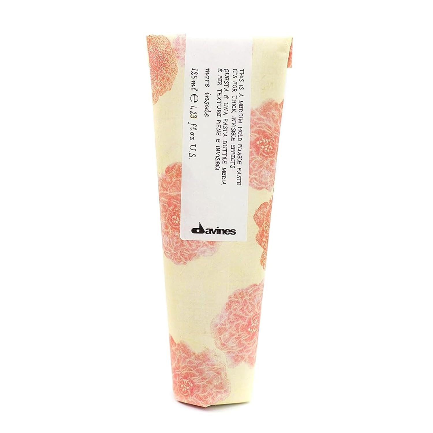 Davines packaging detail with logo close-up, reinforces brand craftsmanship and trust