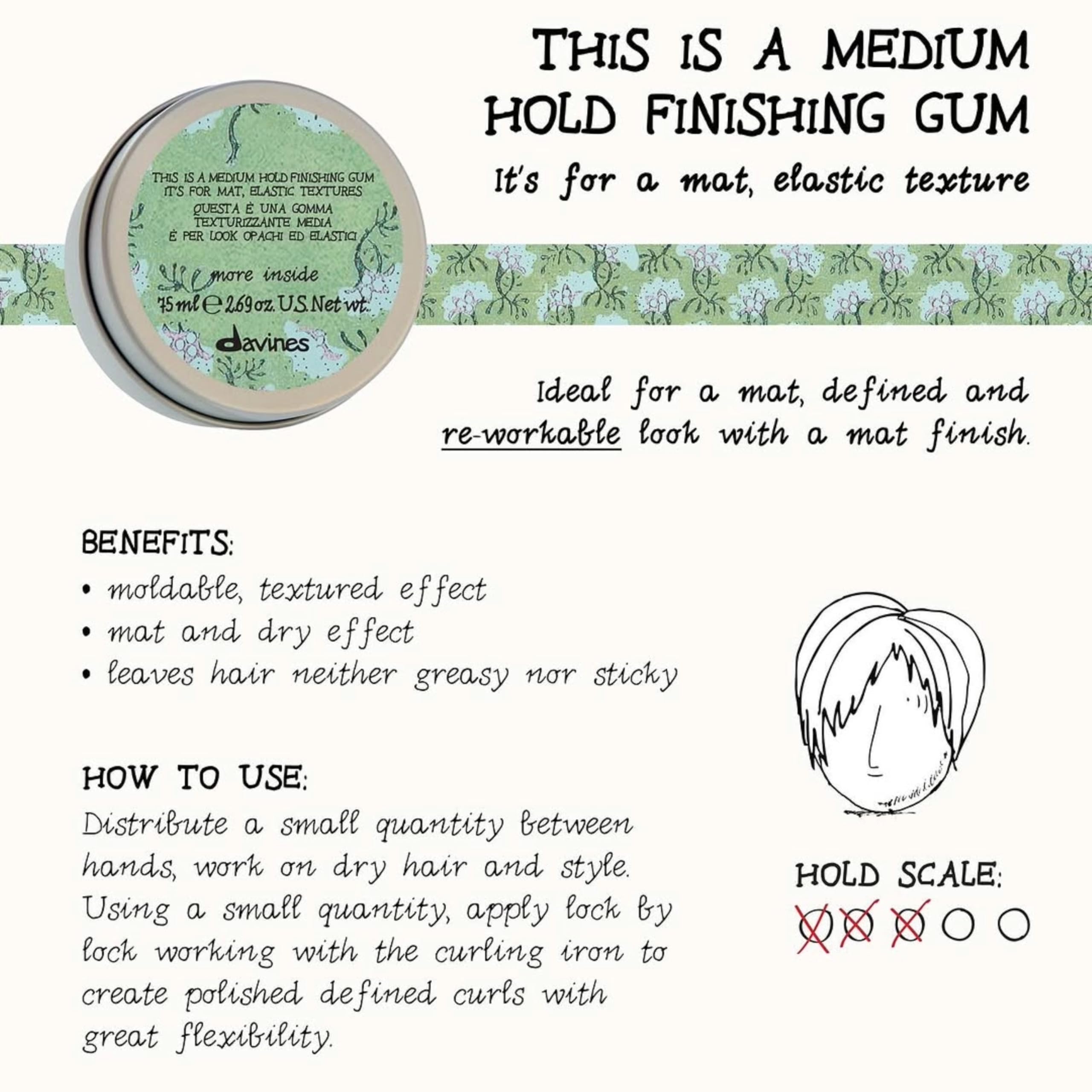 Davines finishing gum on hands warmed for styling providing easy application benefit