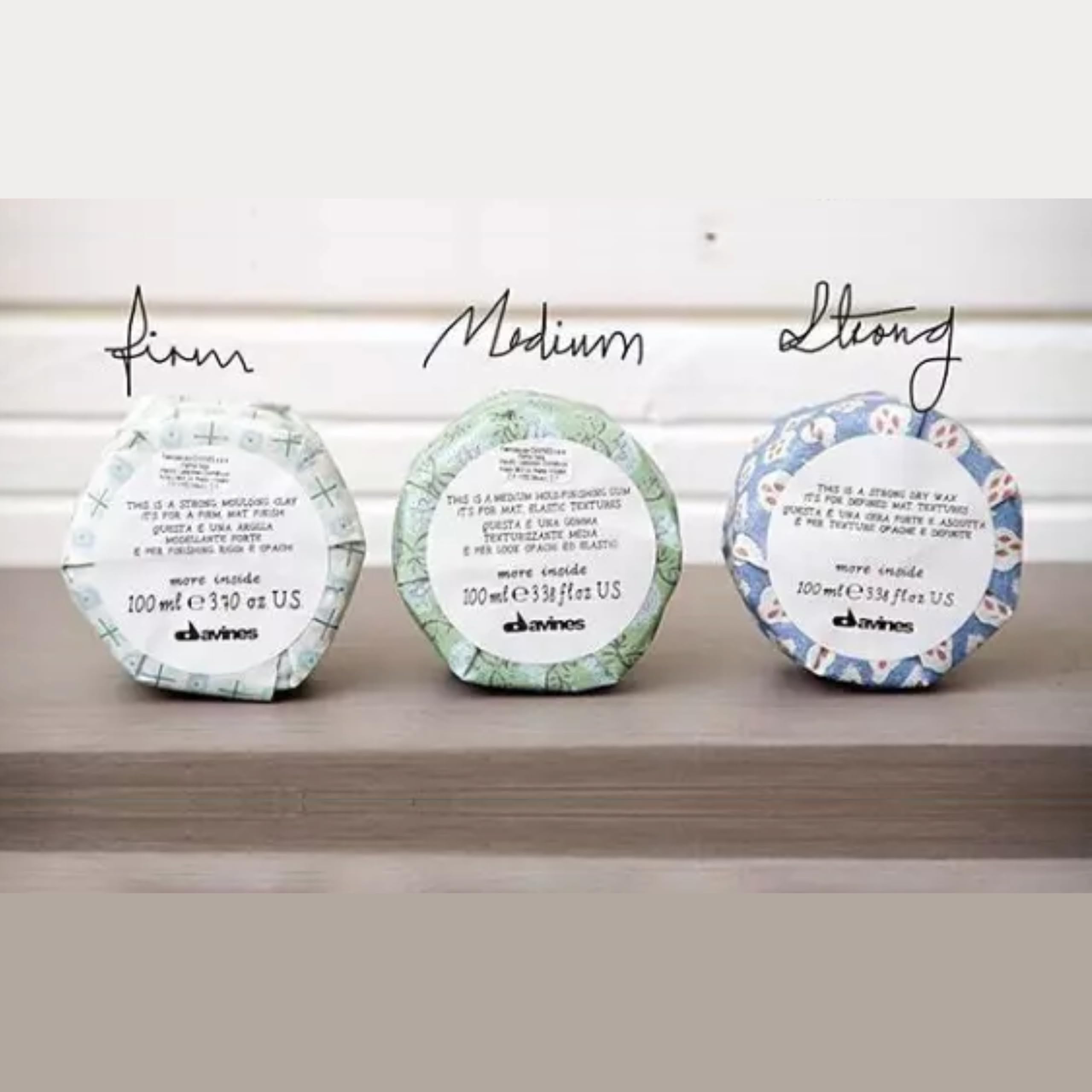 Davines finishing gum label closeup showing ingredient detail and quality sourcing