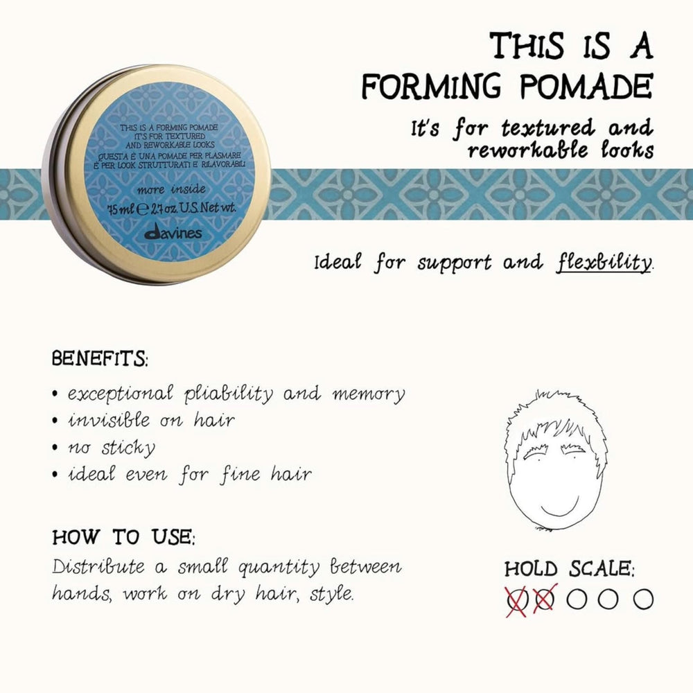 Davines forming pomade rubbed on hands demonstrating workable, reworkable hold