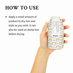 Davines gel in stylist hand applied to damp hair for easy styling
