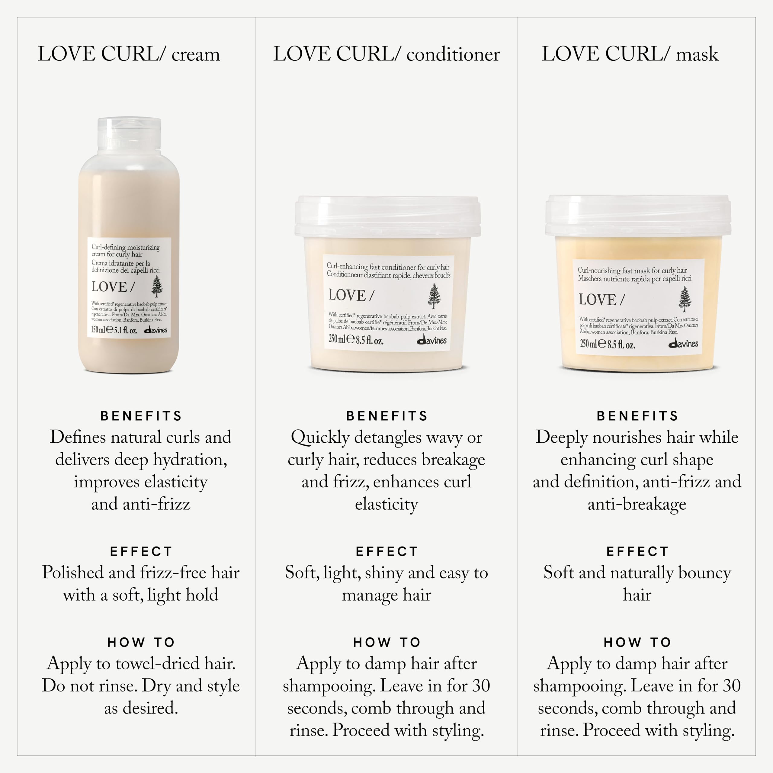 Davines label close-up highlighting ingredients and curl-focused benefits