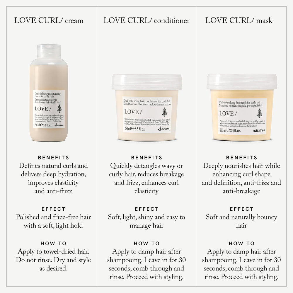 Davines label close-up highlighting ingredients and curl-focused benefits