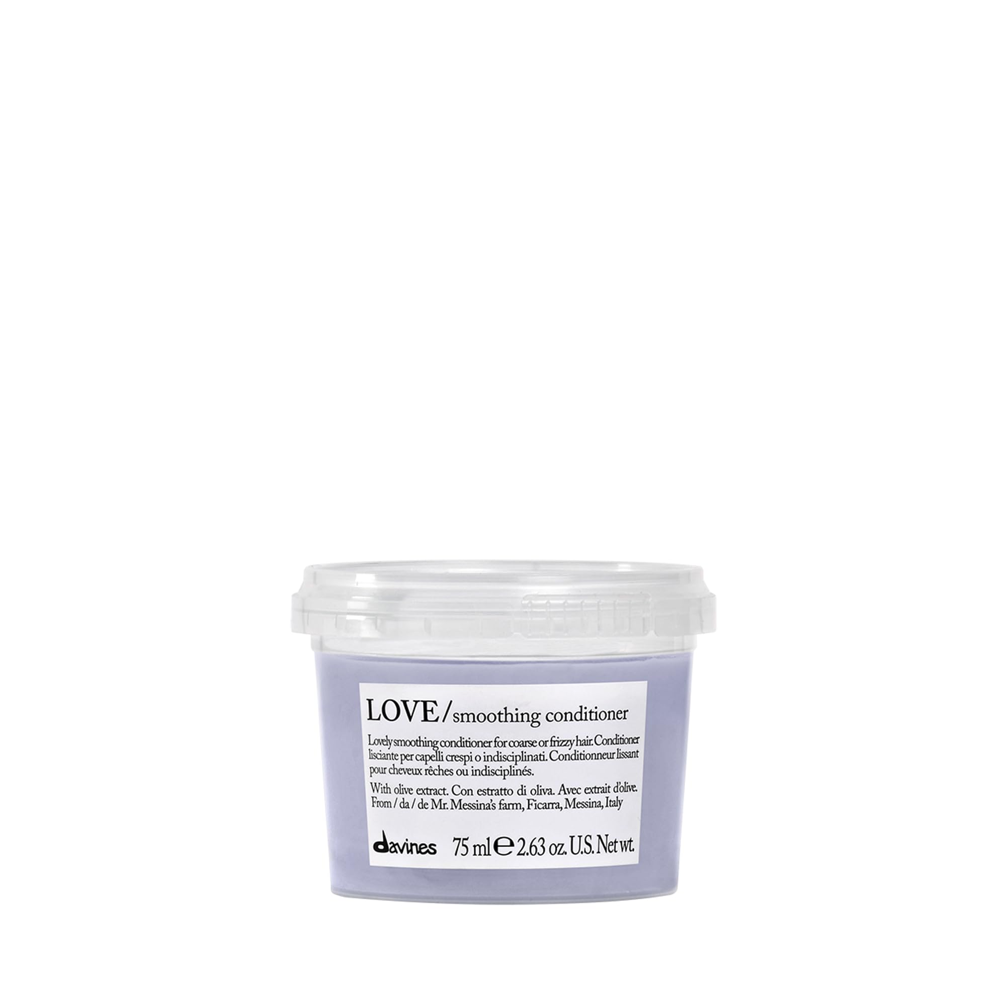 Davines LOVE front packaging showing compact bottle and brand benefit