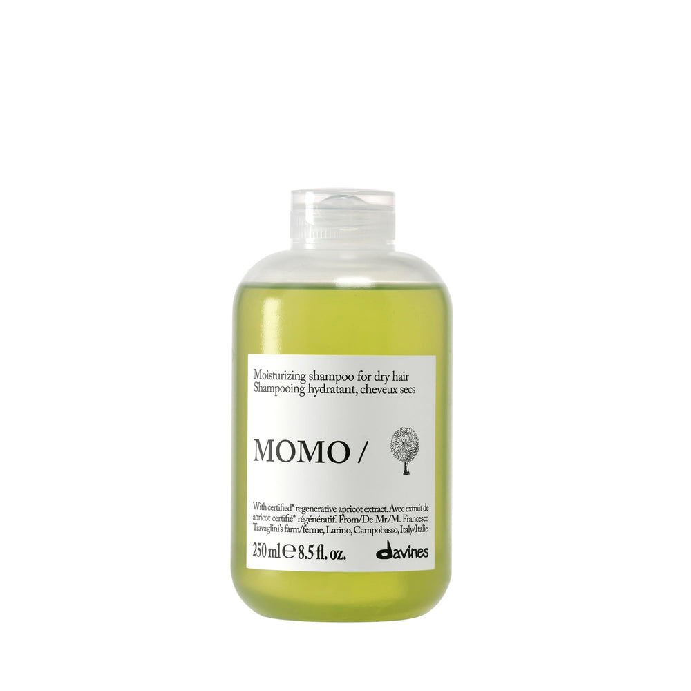 Davines MOMO/ front bottle view showing moisturizing shampoo benefits