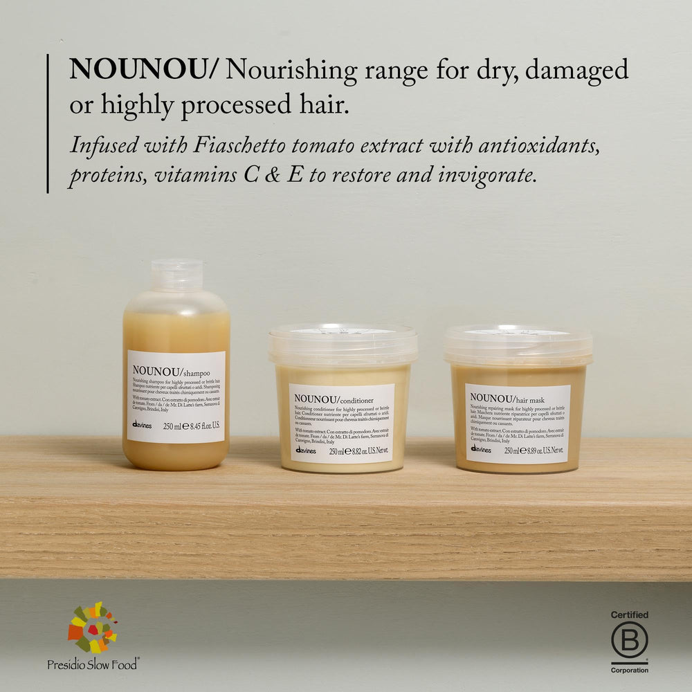 Davines NOUNOU before and after hair comparison showing improved-softness benefit
