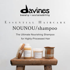 Davines NOUNOU cap and label detail highlighting easy open cap and ingredients