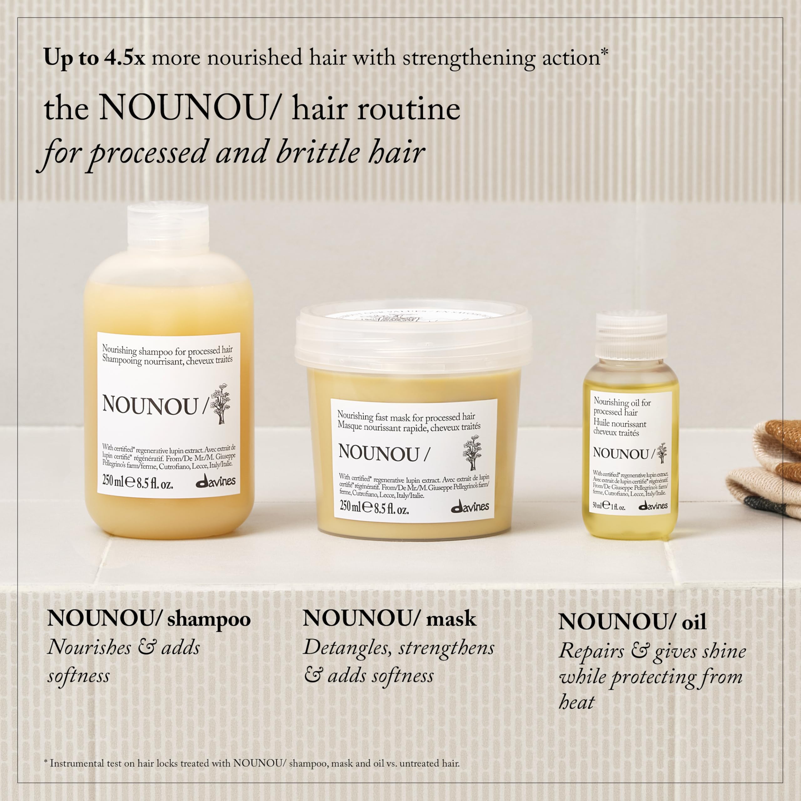 Davines mask on bathroom shelf creating a luxe at-home treatment benefit
