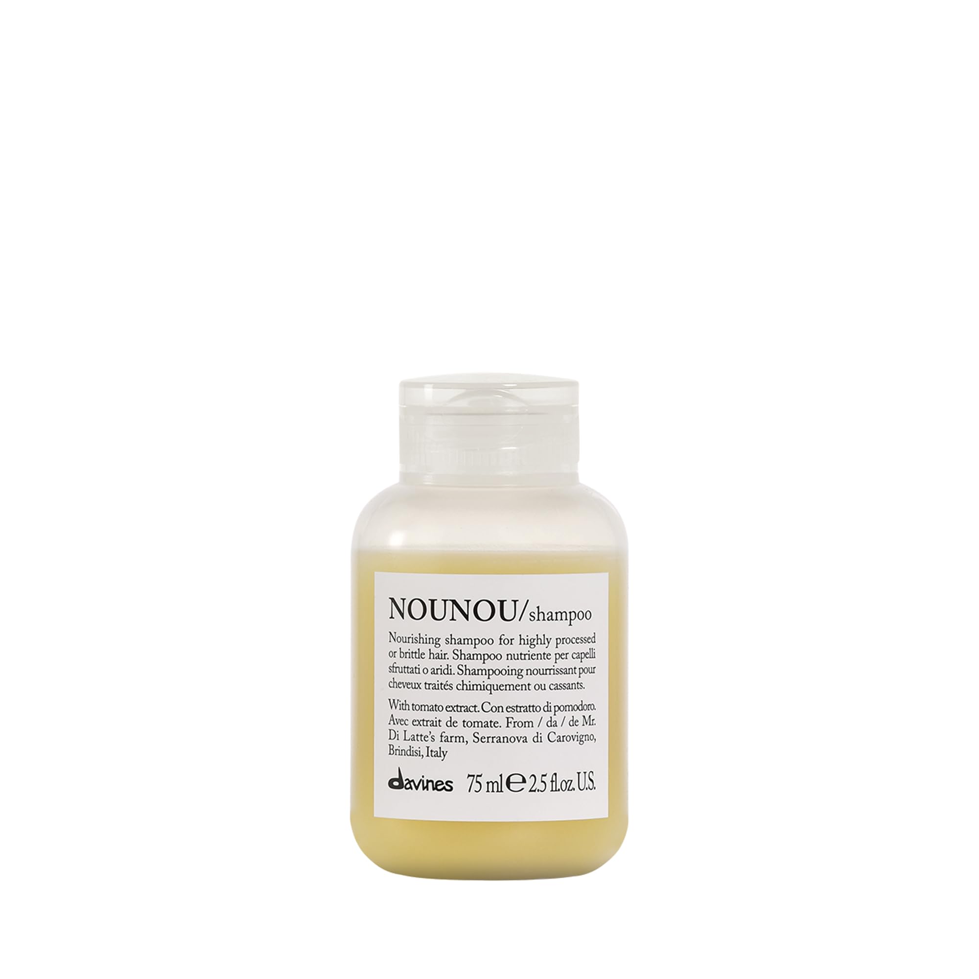 Davines NOUNOU travel front packaging showing compact bottle and label benefits