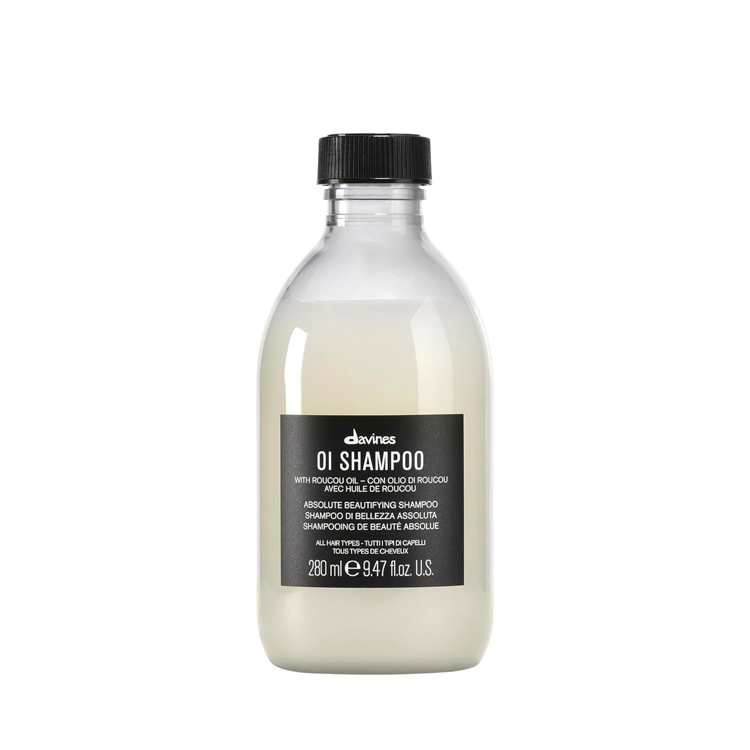 Davines bottle front showing OI shampoo and daily softness benefit