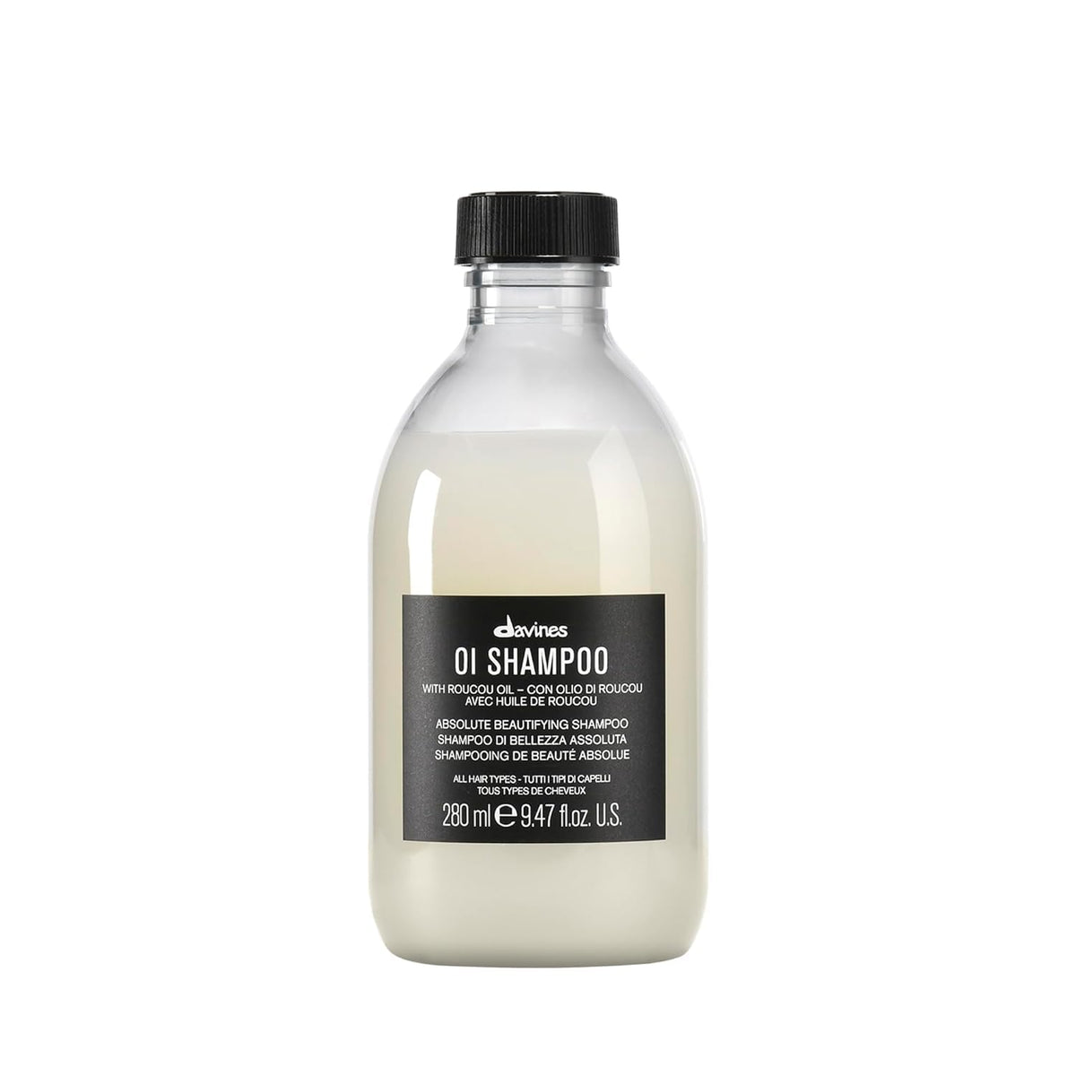 Davines bottle front showing OI shampoo and daily softness benefit