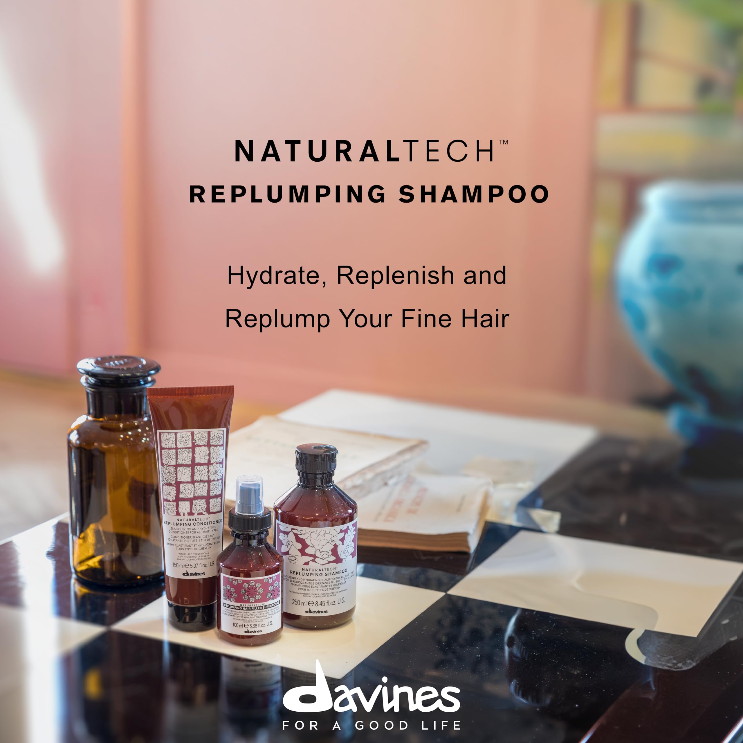 Davines replumping shampoo creamy foam texture demonstrating rich lather and gentle hydration