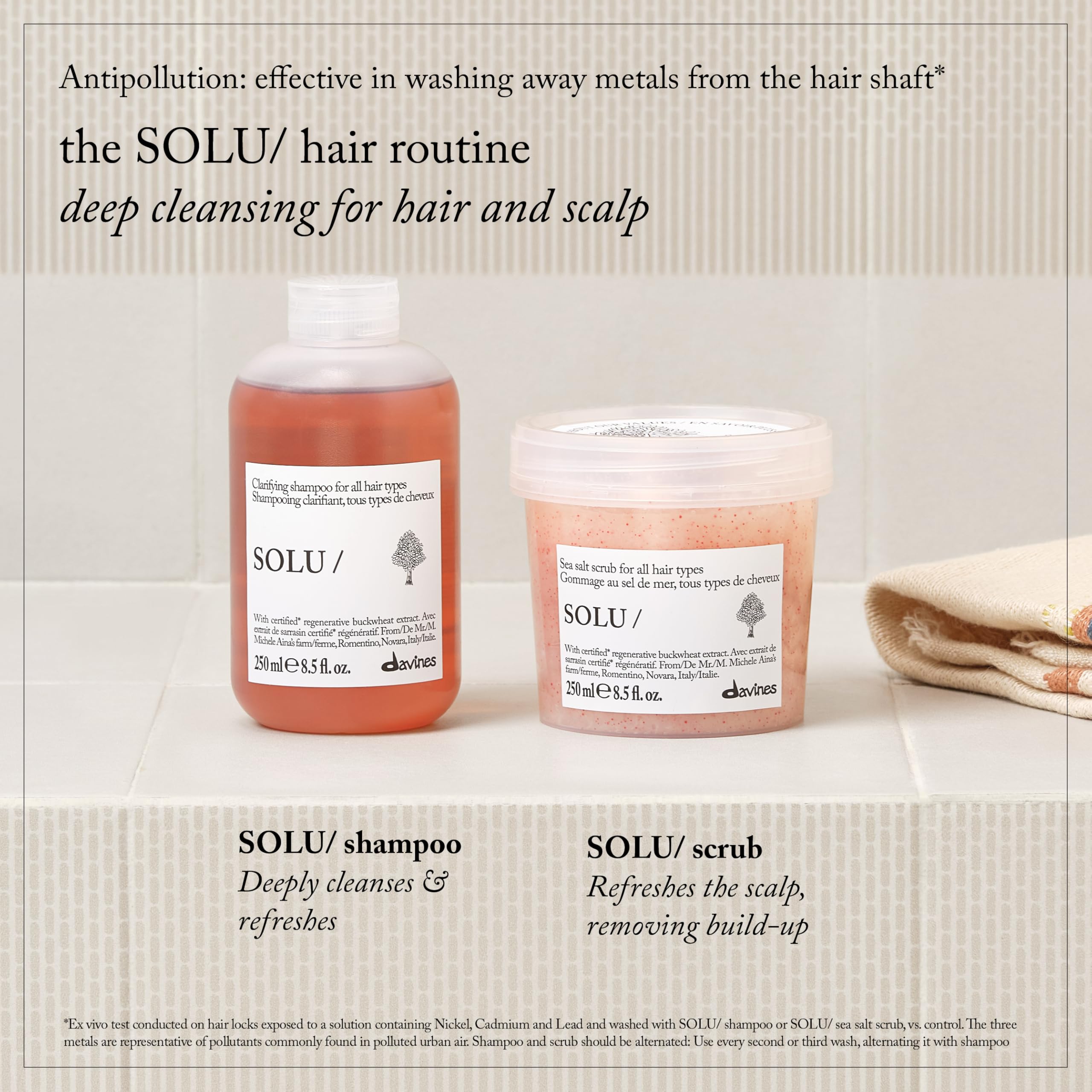 Davines SOLU/ being rinsed to show clean, non-greasy finish after use