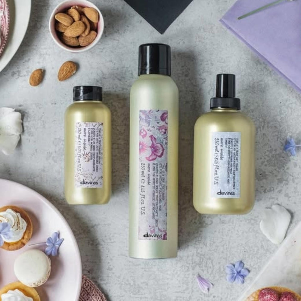 Davines label close-up showing ingredients and clean formulation benefit