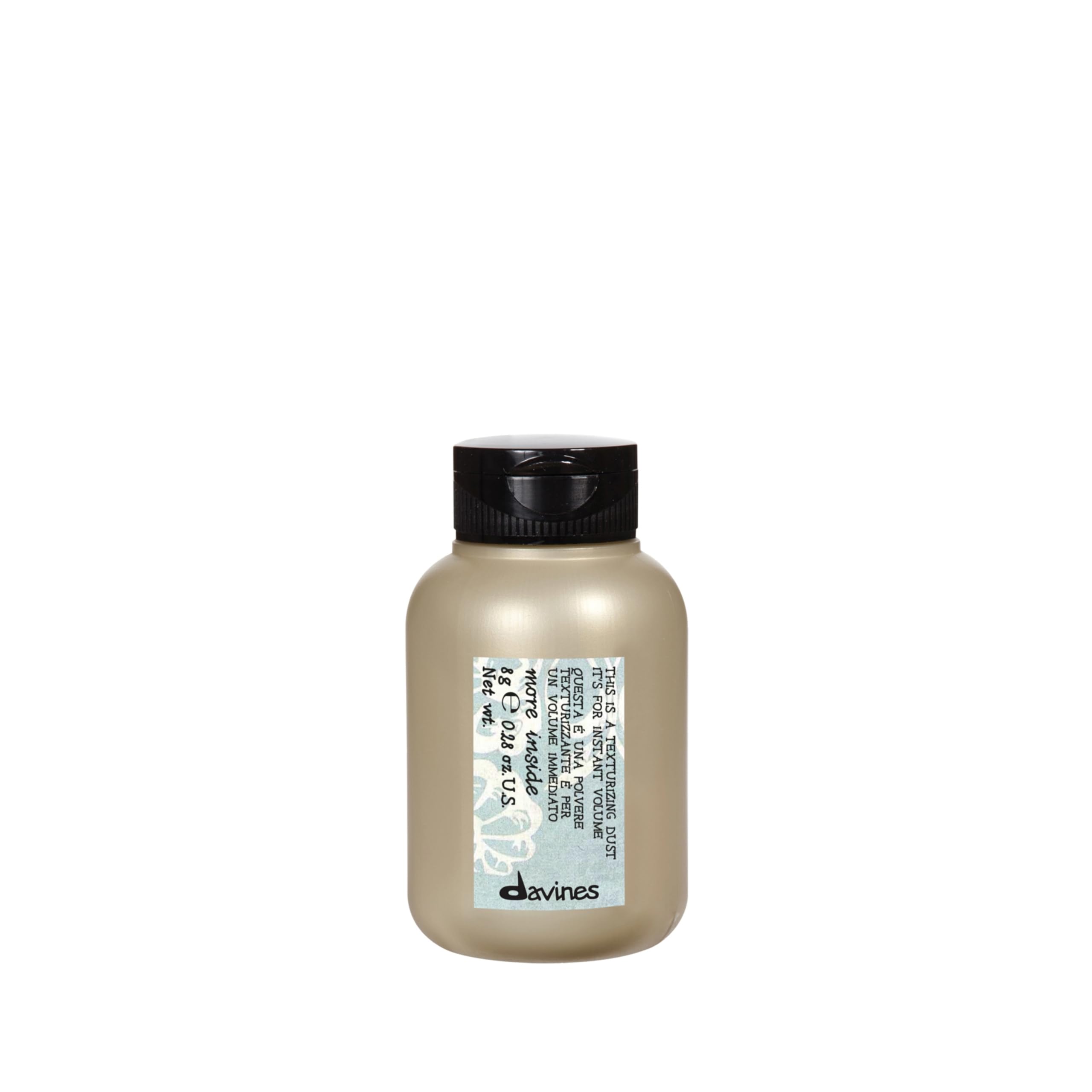 Davines product front packaging showing powder can for instant volume