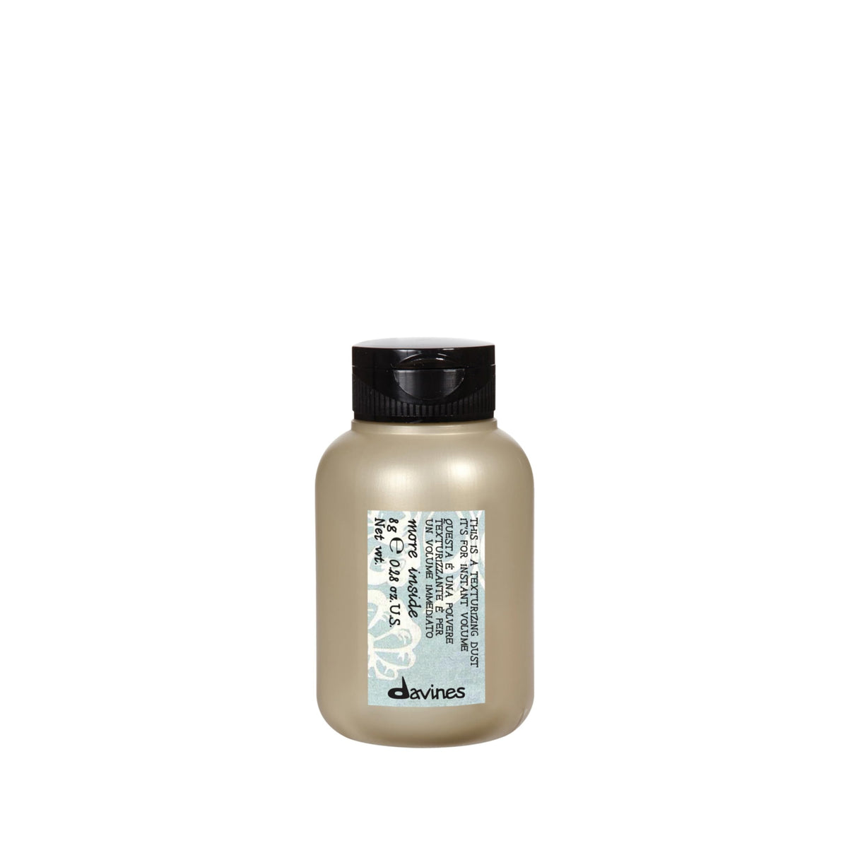 Davines product front packaging showing powder can for instant volume