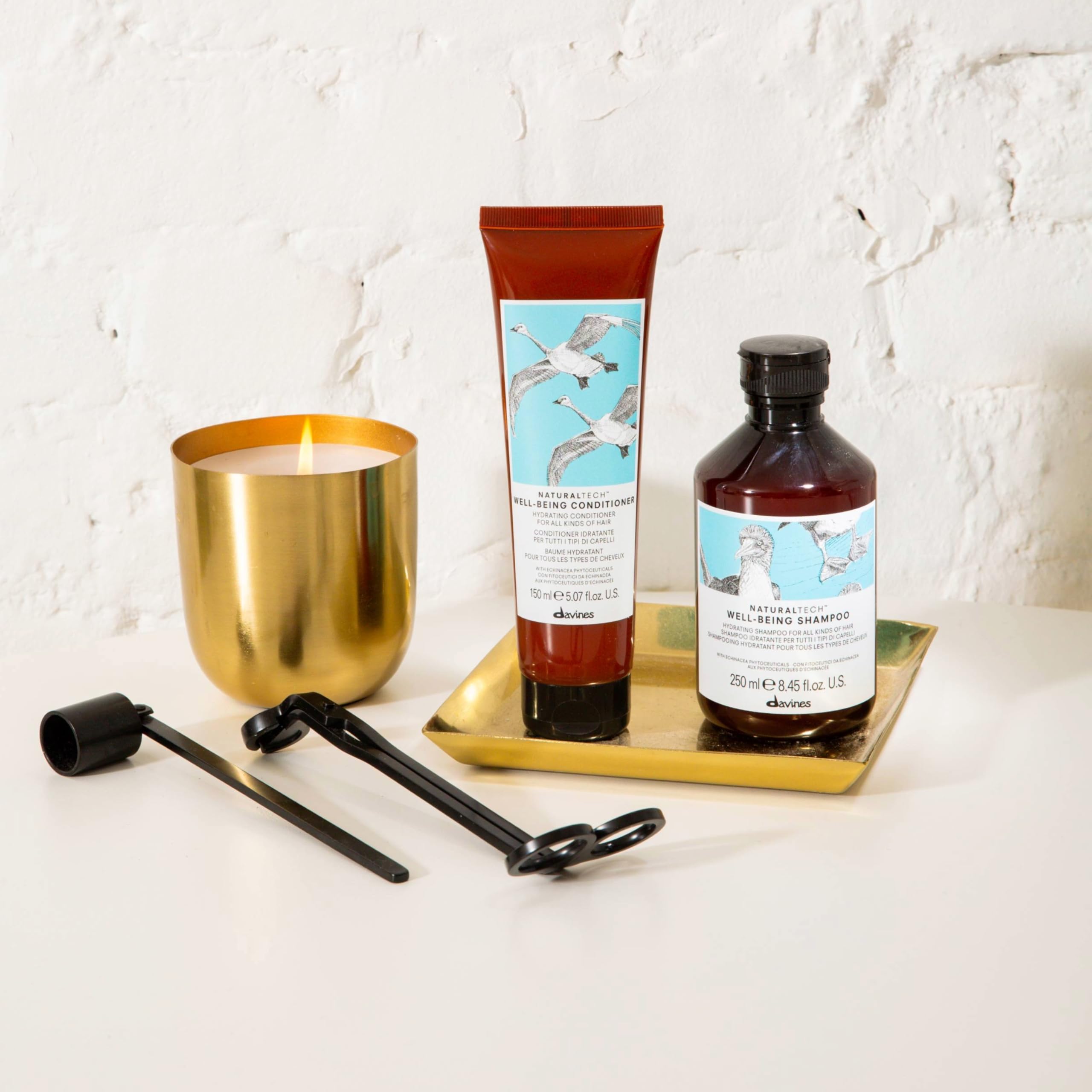 Davines wellbeing conditioner before and after hair comparison showing smoother results benefit
