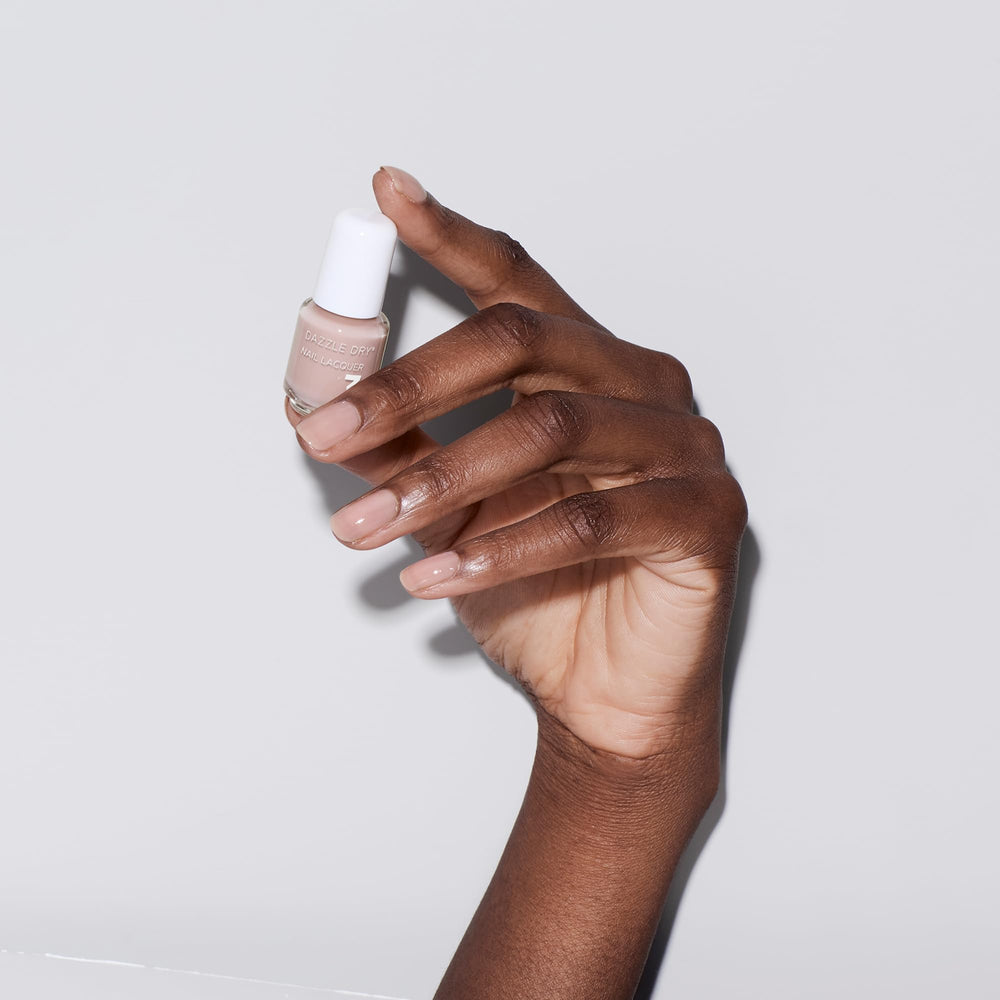 Dazzle Dry step-by-step application on natural nail demonstrating fast five-minute dry