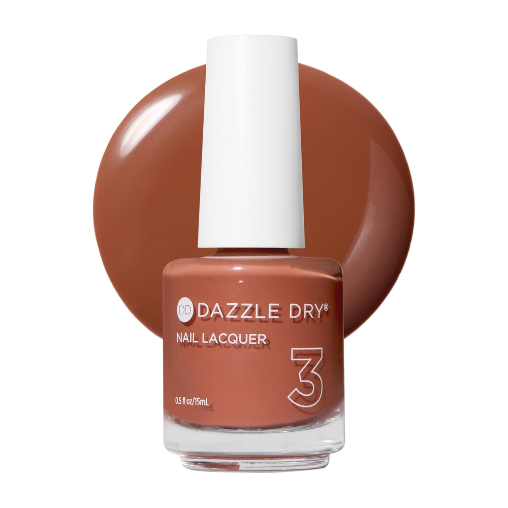 Dazzle Dry bottle front view showing Argyle burnt orange cream polish benefit: clear brand visibility