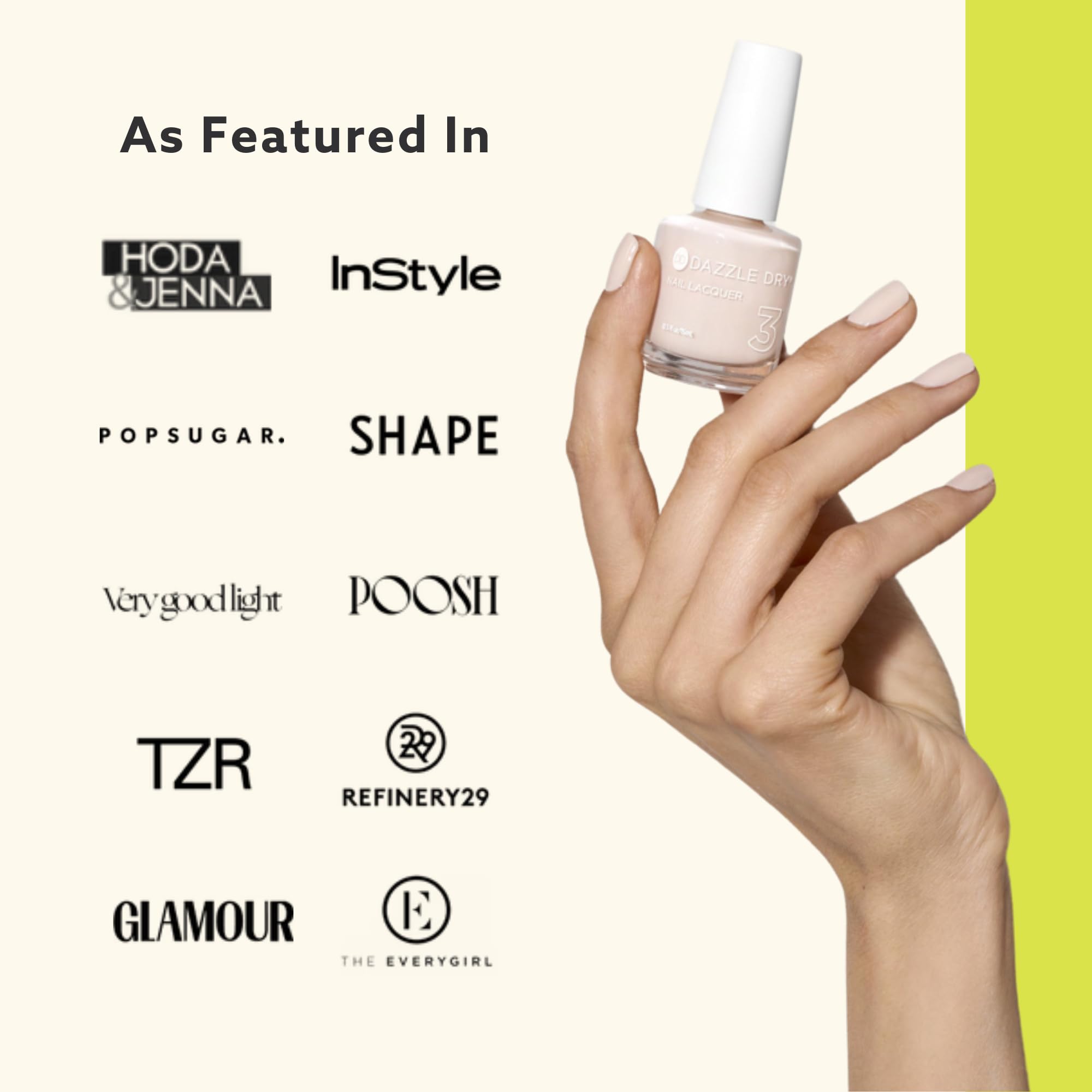 Dazzle Dry lifestyle flatlay with At First Blush showing salon-quality home use