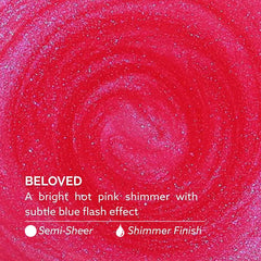 Dazzle Dry Beloved swatch on fingertips showing shimmer finish