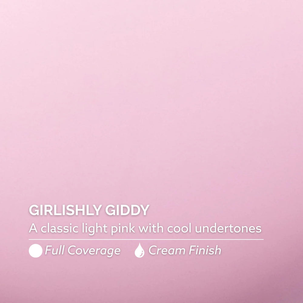 Close-up of Girlishly Giddy cream finish showing smooth texture and full coverage benefit true color