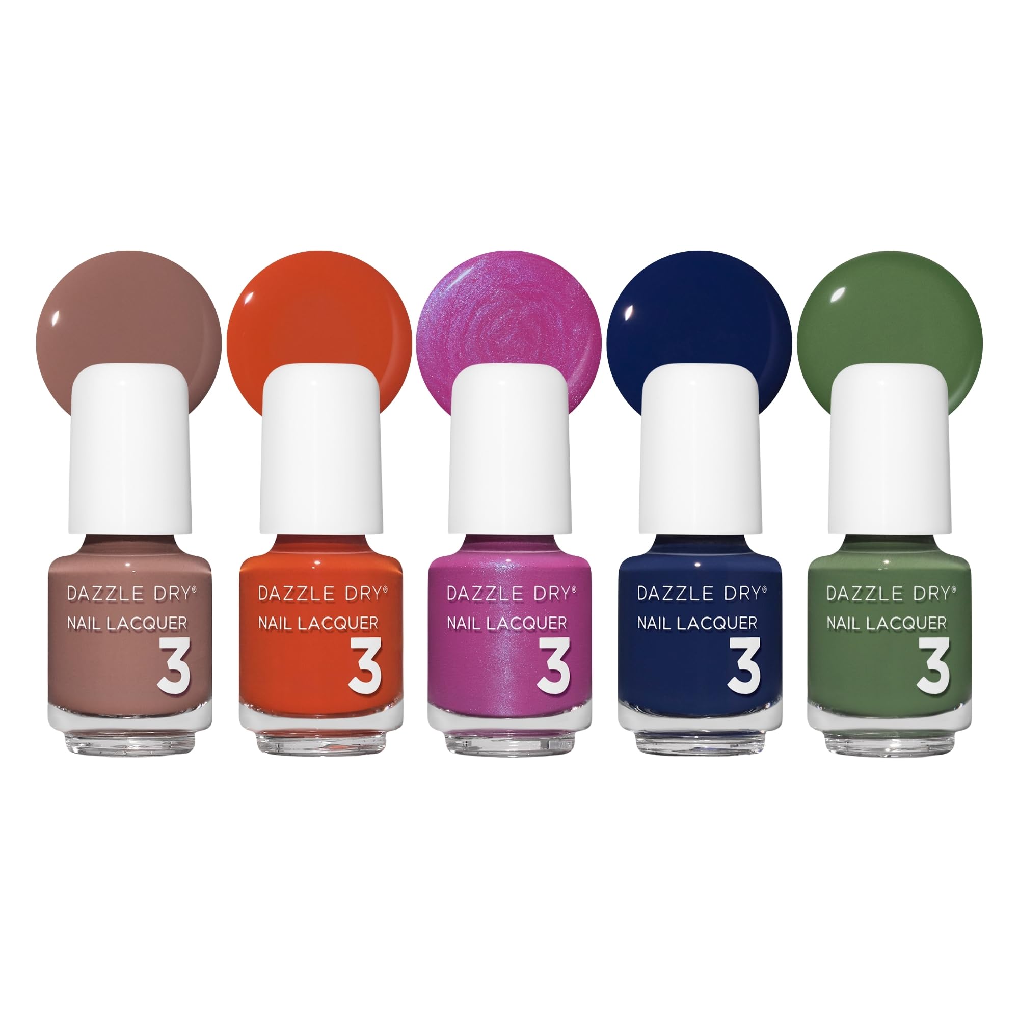 Dazzle Dry front packaging showing five mini lacquers and compact travel convenience